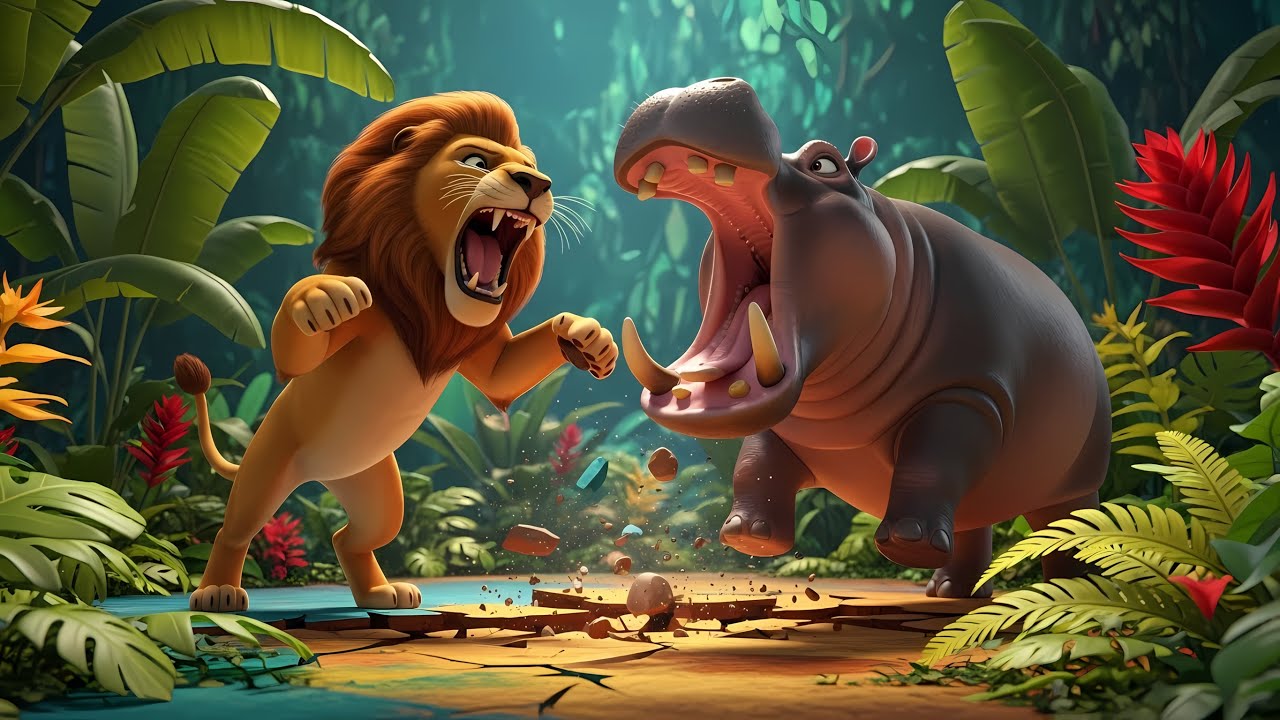 Gorilla vs Hippopotamus Fight | Cow, Elephant & Tiger Join the 3D Animal