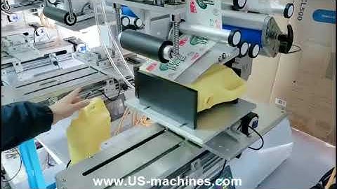 Big bottle pail bucket drum flat side labeling machine testing video