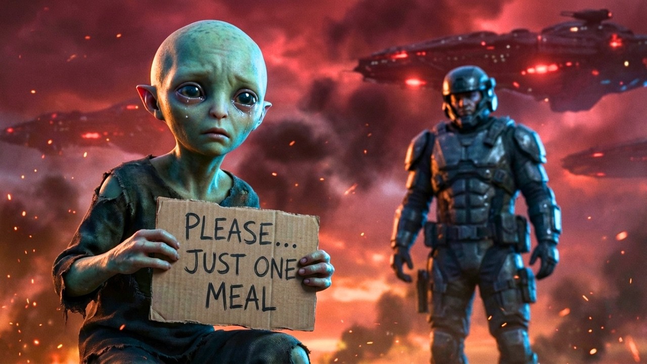 Starving alien child begged enemy soldier for one meal — unaware who watched from the entire fleet