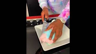 Jason Derulo celebrating 25 Million with cotton candy sandwich