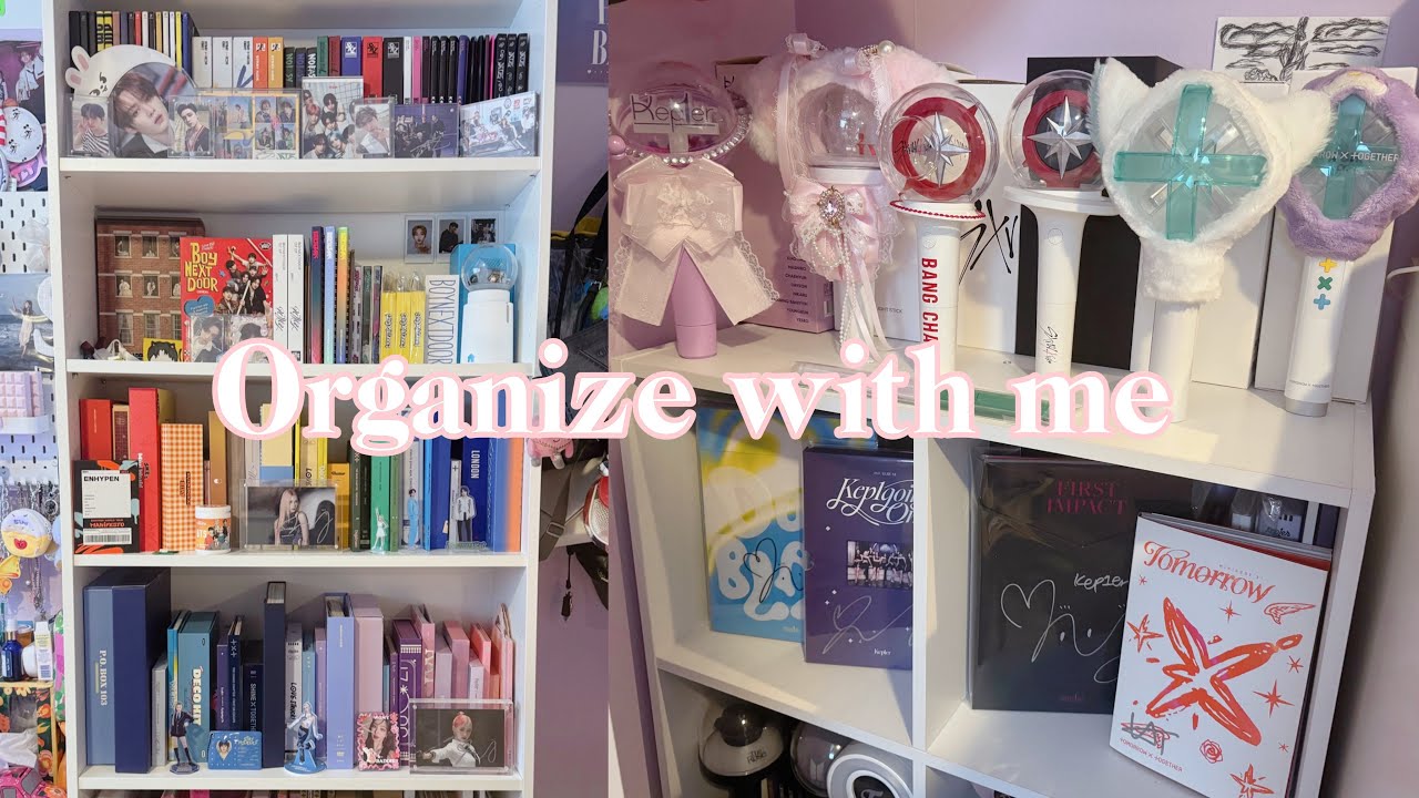 REORGANIZE MY KPOP SHELVES WITH ME 🫧🍥🤍 cleaning & organizing 300+ albums ♡ SimoneeFloraa ♡