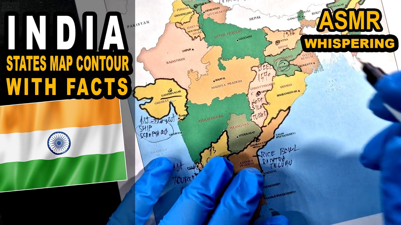 ASMR Tracing INDIA map contour and its states with facts and secrets | ASMR soft spoken triggers