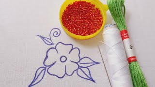 How to make hand embroidery beaded flower, হাত সূচিকর্ম ফুল নকশা, Nakshi Kantha design for saree