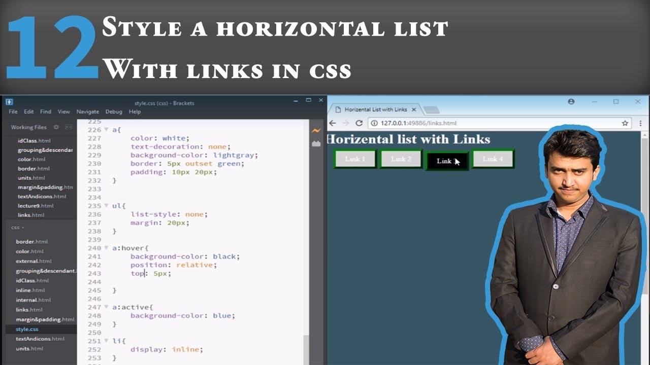 Style a horizontal list with links in css | Style Navbar in Css - YouTube