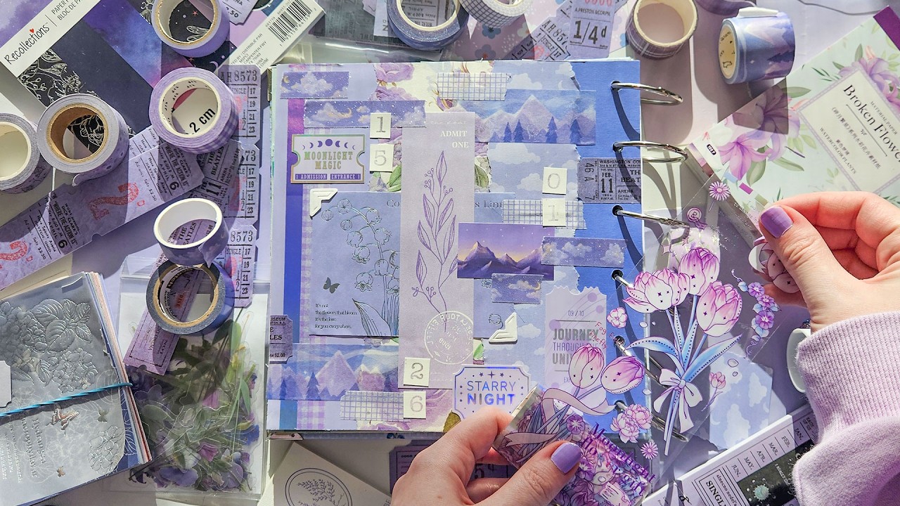 ASMR Scrapbook With Me | Lavender Theme | Relaxing Stationery Sounds | No Talking