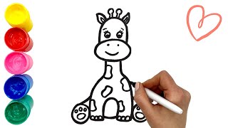 How to draw a giraffe | EASY | learn colors for kids and toddlers