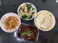 扣肉包 Braised Pork Belly Buns | 香炒三文鱼 Stir Fry Salmon | 虾炒奶白菜 Stir Fry Nai Bai with Prawns
