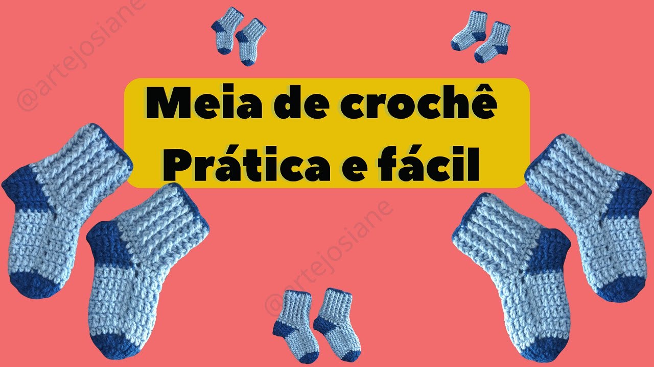 Meia de crochê fácil -Tamanho infantil 2 a 4 anos