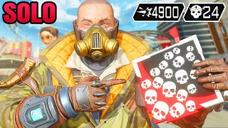 SPECTACULAR CAUSTIC SOLO 24 KILLS \& 4900 DAMAGE IN AMAZING GAME (Apex Legends Gameplay)