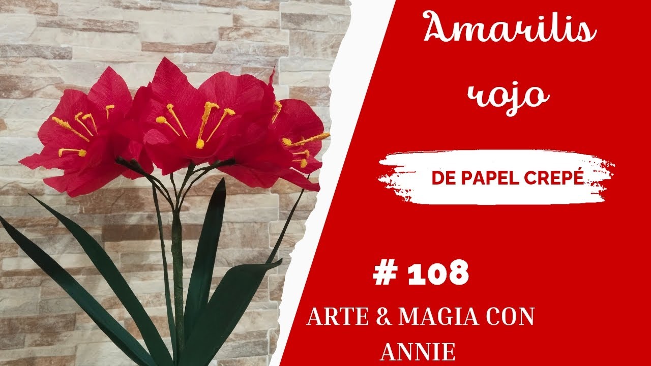 Amarilis rojo de papel crepé 
