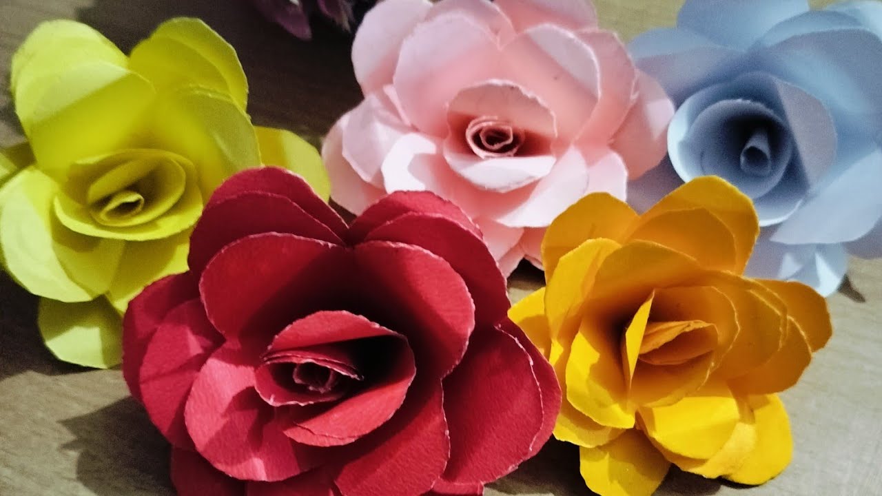How to make Realistic Easy paper Roses | Paper flower DIY| Rose flower ...
