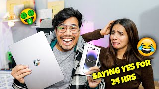 My SISTER CAN'T SAY NO FOR 24HRS CHALLENGE 😱