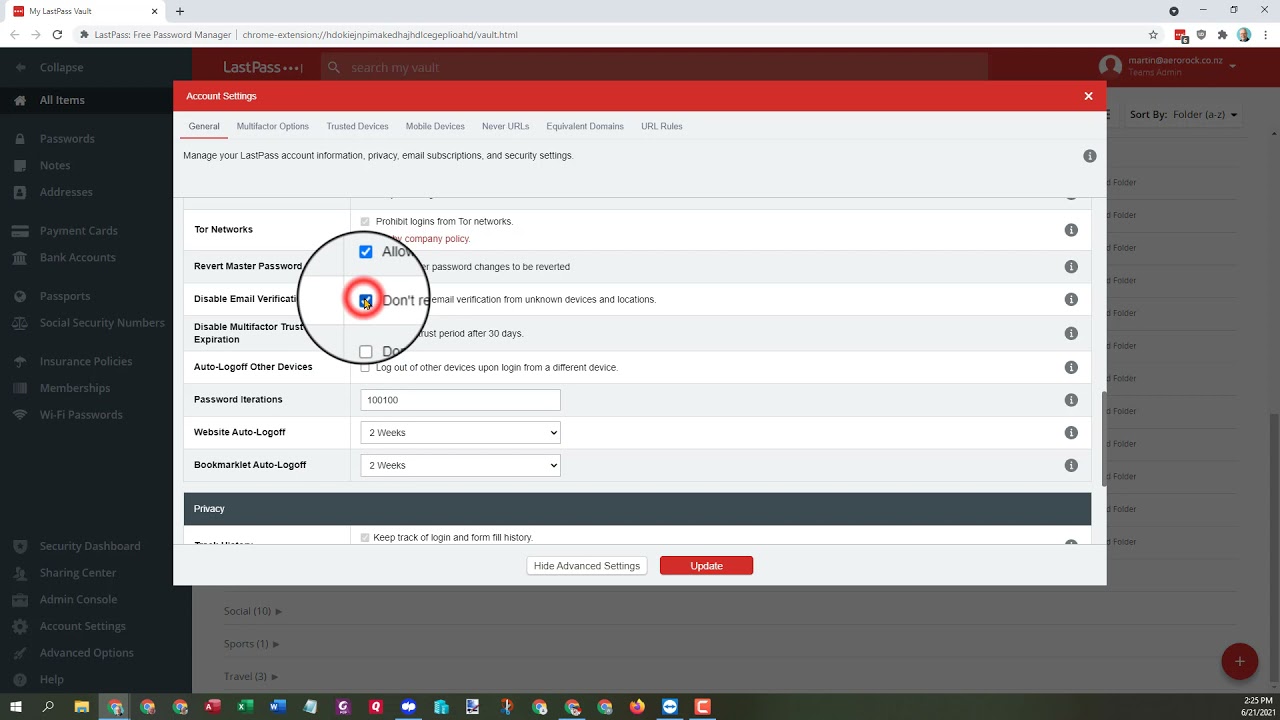LastPass - How to Disable Email Verification for New Device or Location