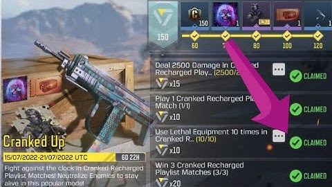 Call Of Duty Mobile Use Lethal Equipment 10 times in Cranked Recharged Playlist Matches