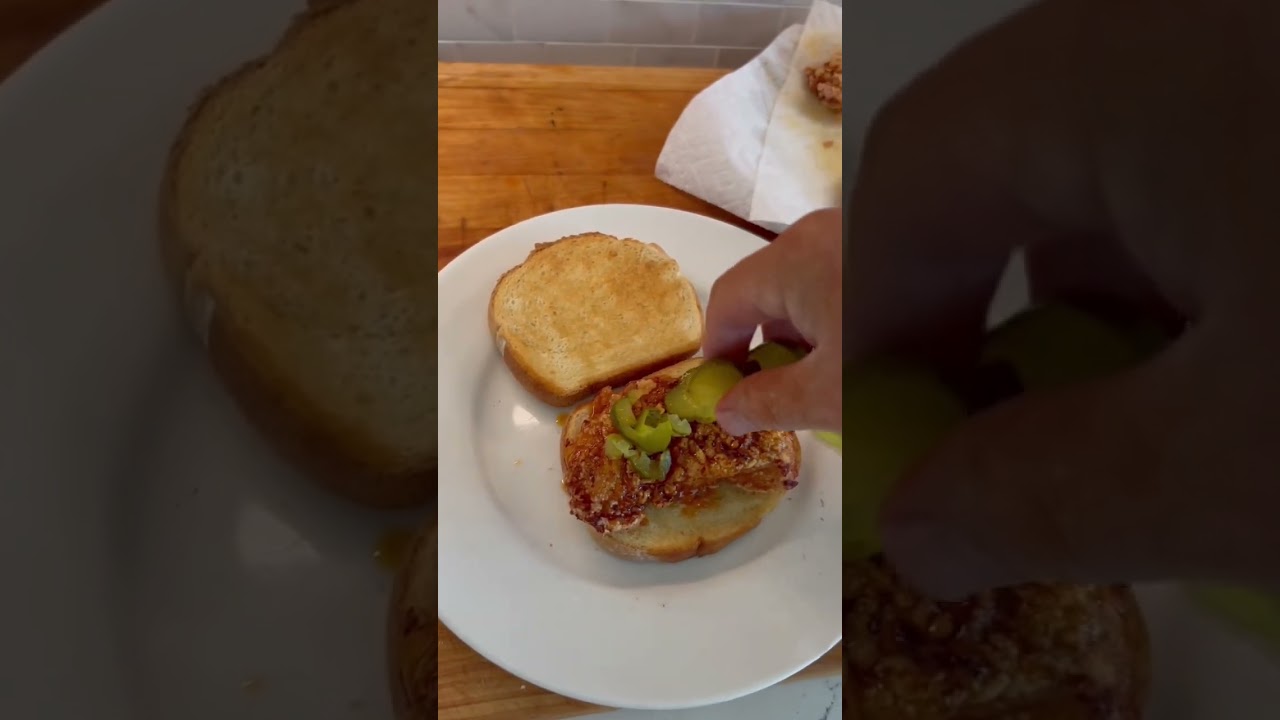 Nashville hot chicken sandwich with homemade salt and vinegar chips