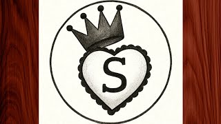 Crown Heart Drawing With Letter S Easy Pencil Sketch For Beginners