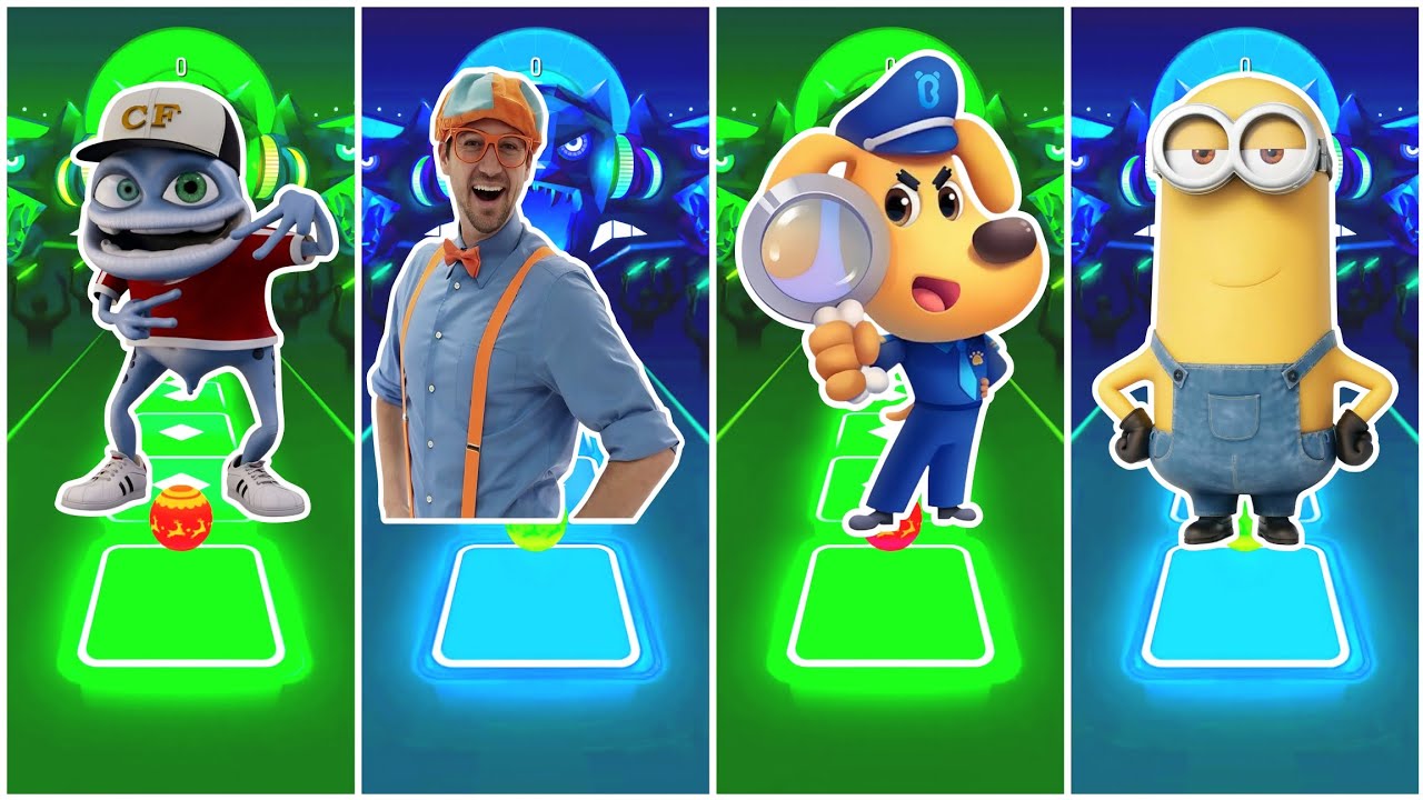 Crazyfrog Vs Blippi Vs Sheriff Labrador Vs Minions | Tiles Hop EDM  Rush🎶