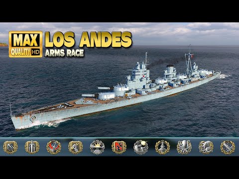 Battleship Los Andes playing the center on map Loop - World of Warships