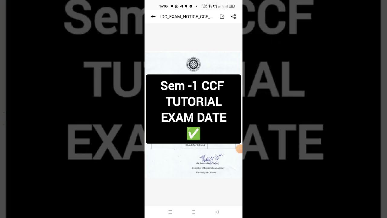 Cu Sem I Tutorial exams Official date || Official notice Sem 1 Exam date  || Calcutta University