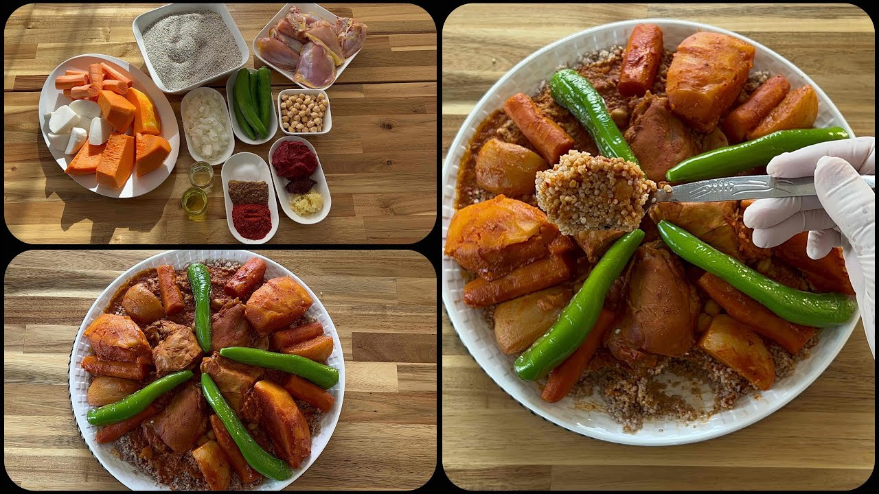 كسكسي شعير بدجاج و خضار / ملثوث كلو منفعة و بنة على بنة couscous d’orge au poulet