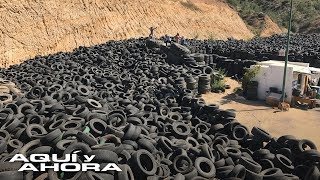 Llantas desechadas en EEUU le dan techo y trabajo a quienes viven al otro lado de la frontera