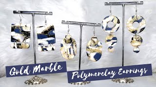 Gold Leaf Marble Clay Earrings - Gold Leaf Marble Polymer clay Earrings tutorial for beginner