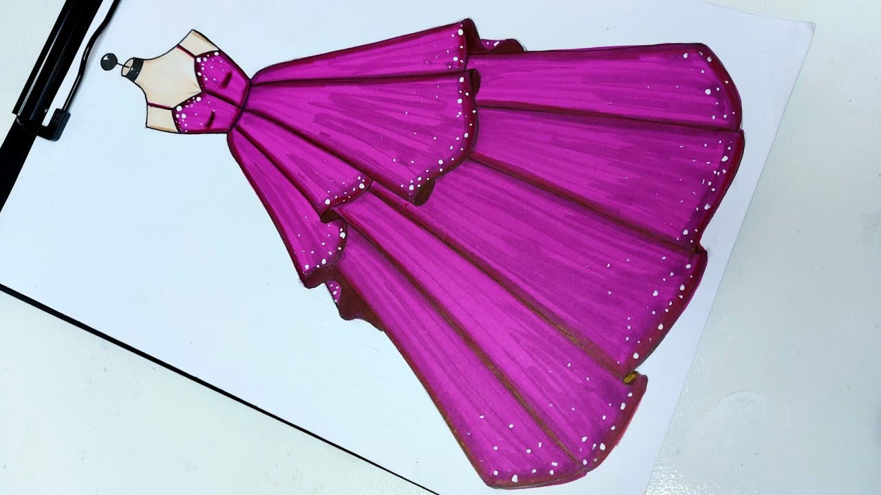 رسم فستان سهرة جميل و سهل خطوة بخطوة 🎀 / رسم فساتين / رسم بنات / تعلم الرسم / رسم سهل فساتين /