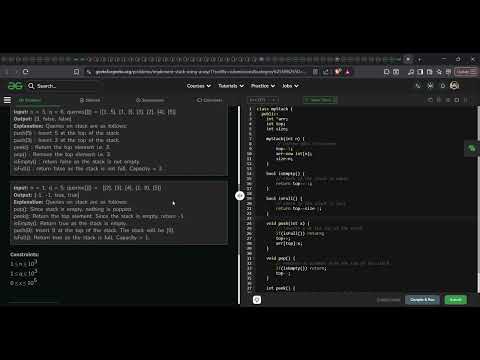 Implement Stack using Array | GFG Solution in C++ | Stack Operations Explained | DSA Medium Problem