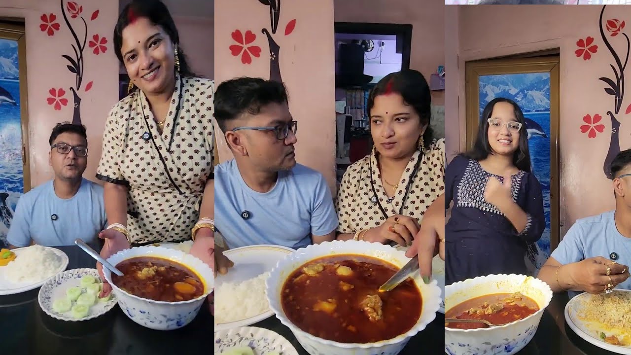 রাত জেগে ঠাকুর দেখে দুপুরে খাসিরমাংস কেউ খায় নাকি😄কুমড়োভাতে খাসিরমাংস জমাটি খাওয়াদাওয়া