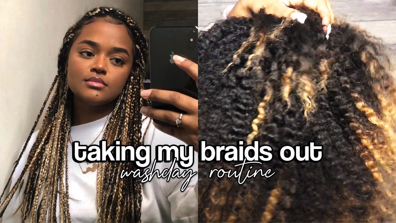 taking my box braids out / washday routine. - YouTube