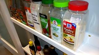 Spice rack shelf for large Costco size spices using Ikea MOSSLANDA picture plate shelves