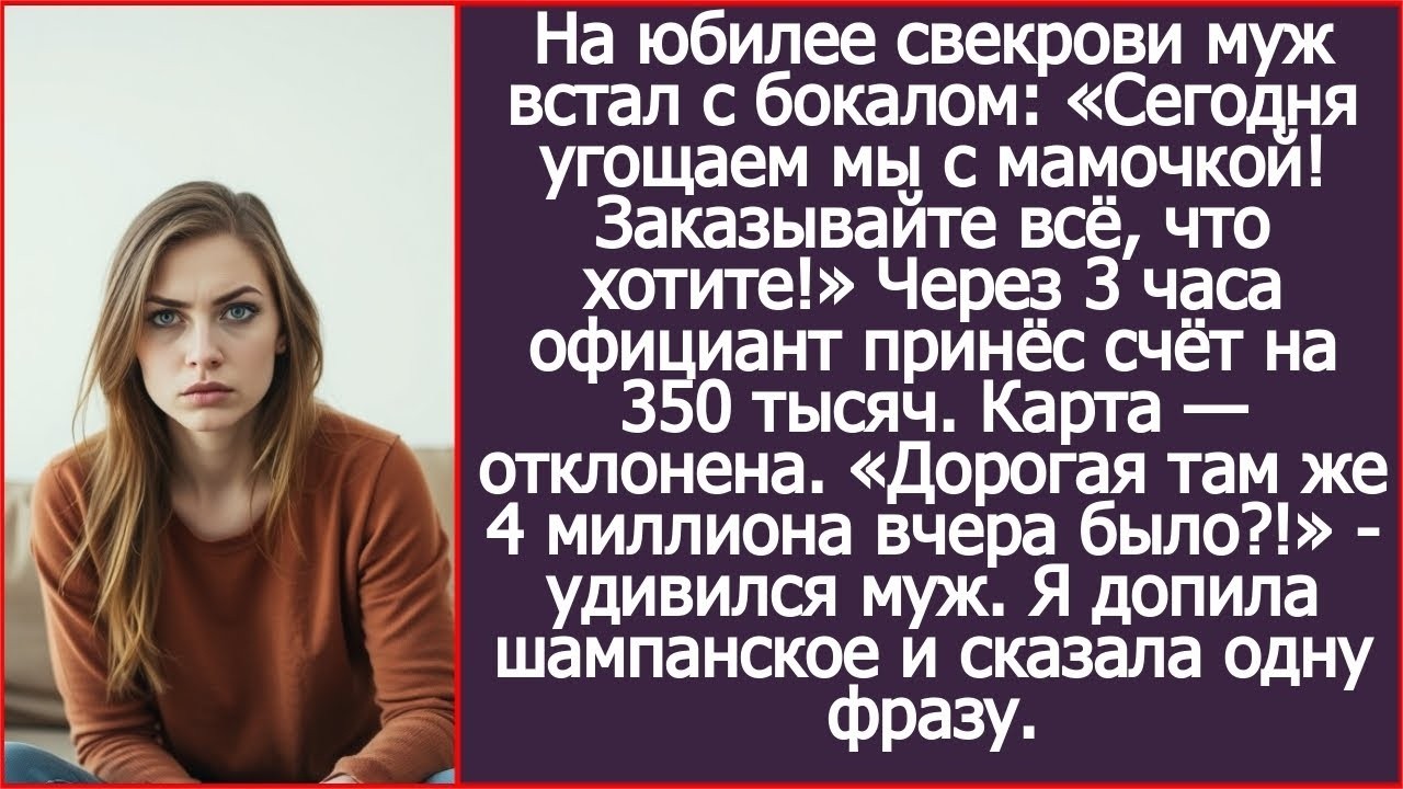 «Дорогая, а где твои 4 миллиона_» Удивился муж, когда не смог расплатиться картой за юбилей свекрови