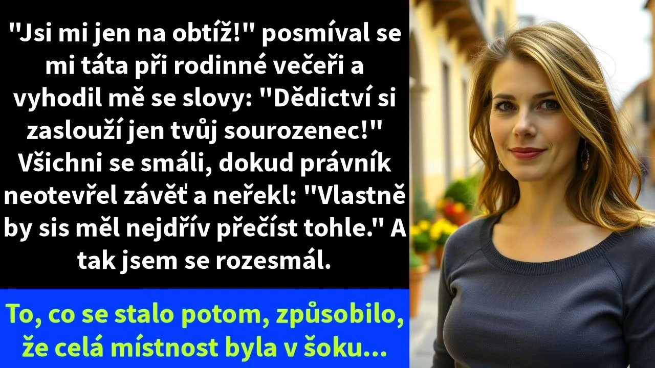 Můj otec mě vyhodil z večeře před celou rodinou. Řekl, že jsem přítěž. Že jsem omyl. Že nemám nárok ani na korunu z jeho dědictví. Sestra si to natáčela na mobil. Nevlastní matka se usmívala. A já...