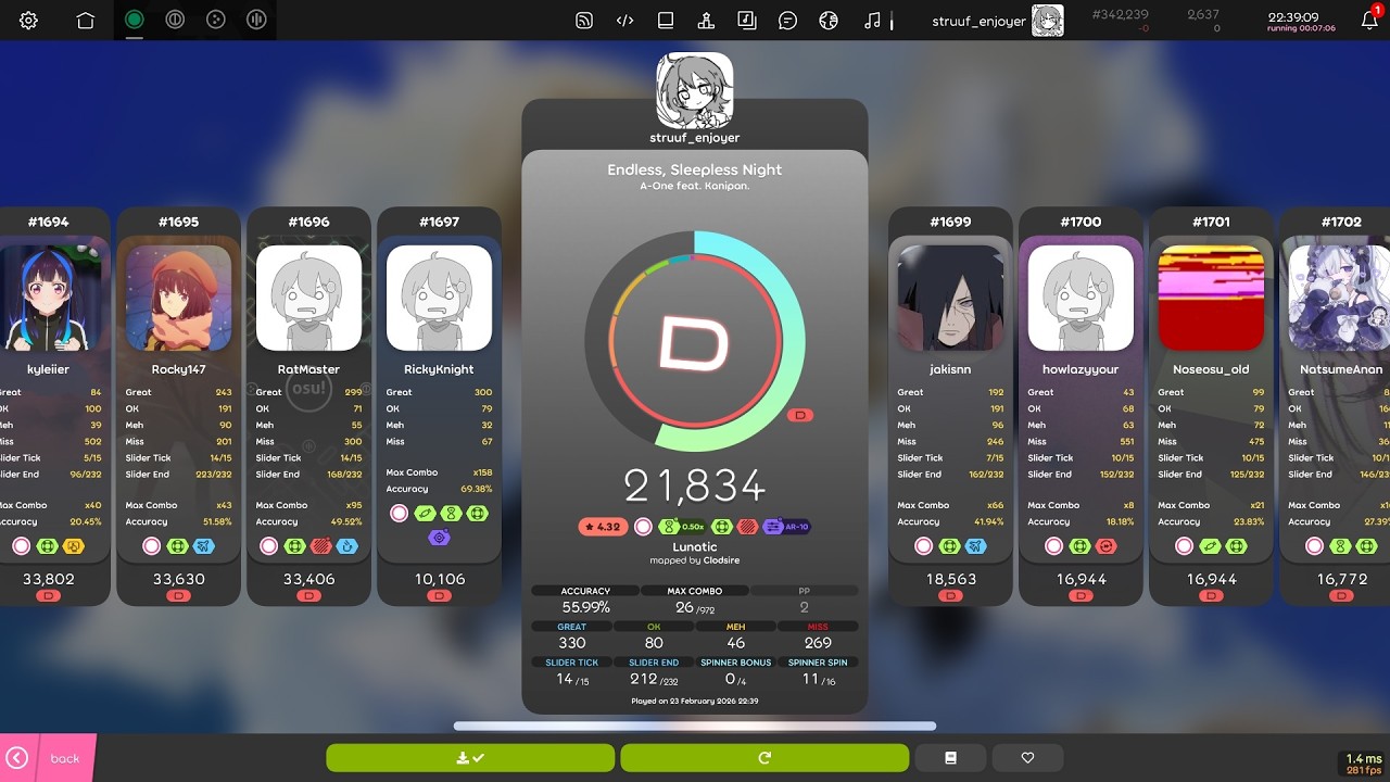 (s2) day 51 of playing the osu! daily challenge at -35AR till i get better at reading it