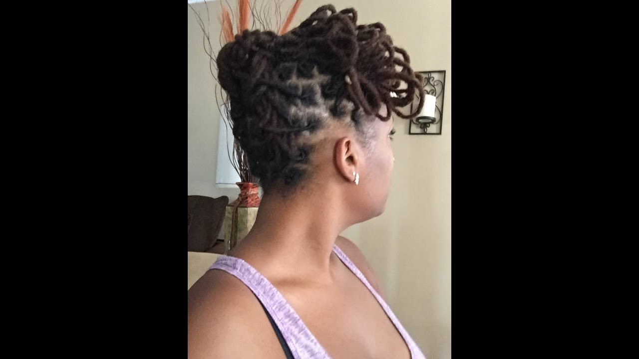 Loc Updo style (medium length locs) + loc petals + retwist 