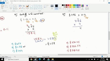 Math, Grade 6, December 17, Add and subtract money amounts