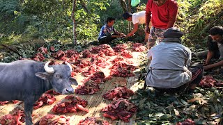 Buffalo Meat Cutting in Villages in Nepal | Village Style of Nepal | Bhojpur Nepal |