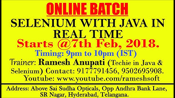 RAMESHSOFT: NEW ONLINE BATCH SELENIUM WITH JAVA IN REAL TIME