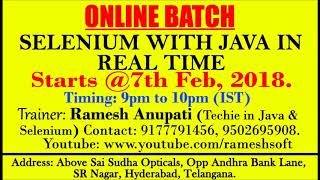 RAMESHSOFT: NEW ONLINE BATCH SELENIUM WITH JAVA IN REAL TIME