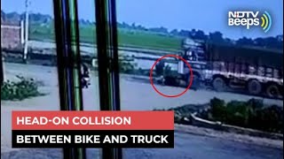 Watch: Head-On Collision Between Truck And Bike Leaves Three Injured | NDTV Beeps screenshot 5