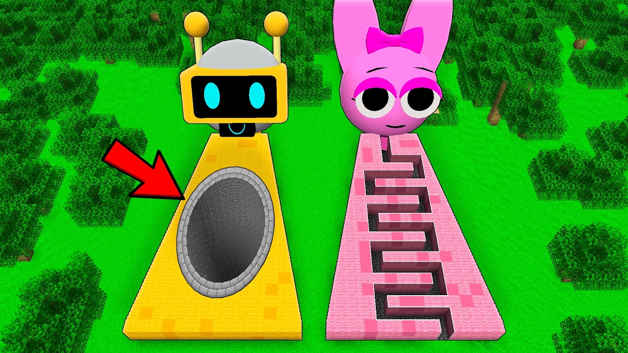 I found a SPRUNKI MAZE vs PIT in Minecraft ! What's INSIDE the FUN BOT SPRUNKI vs PINK WOMAN ?