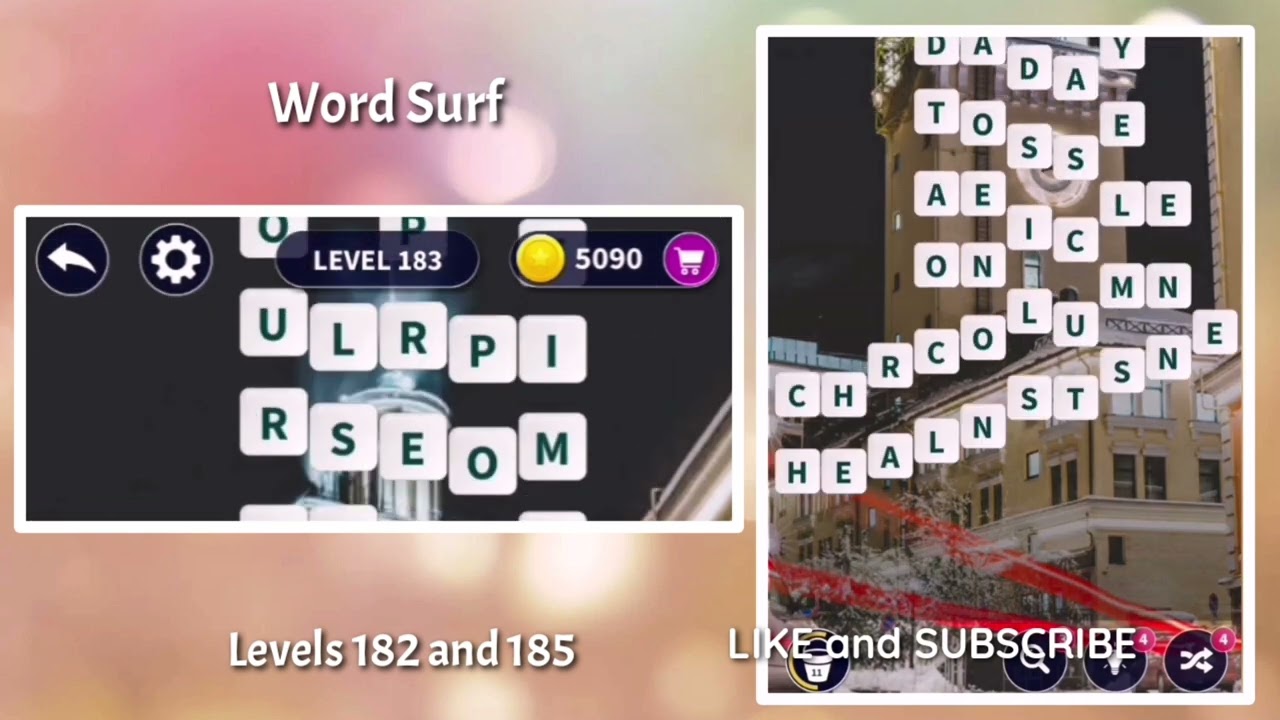 Word Surf levels 182, 183, 184, 185 gameplay | Answers | Solutions