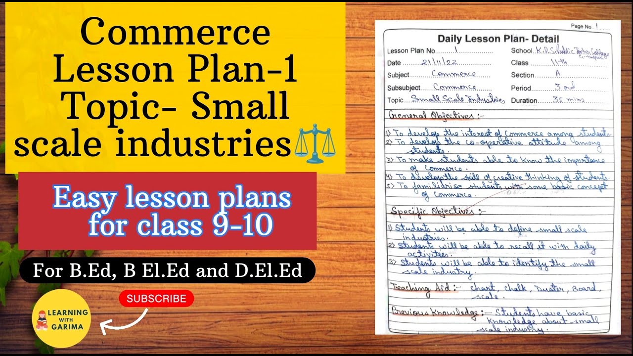 Commerce Lesson Plan F2 Commerce Lesson Plan in English | Topic- Small Scale Industries # ...