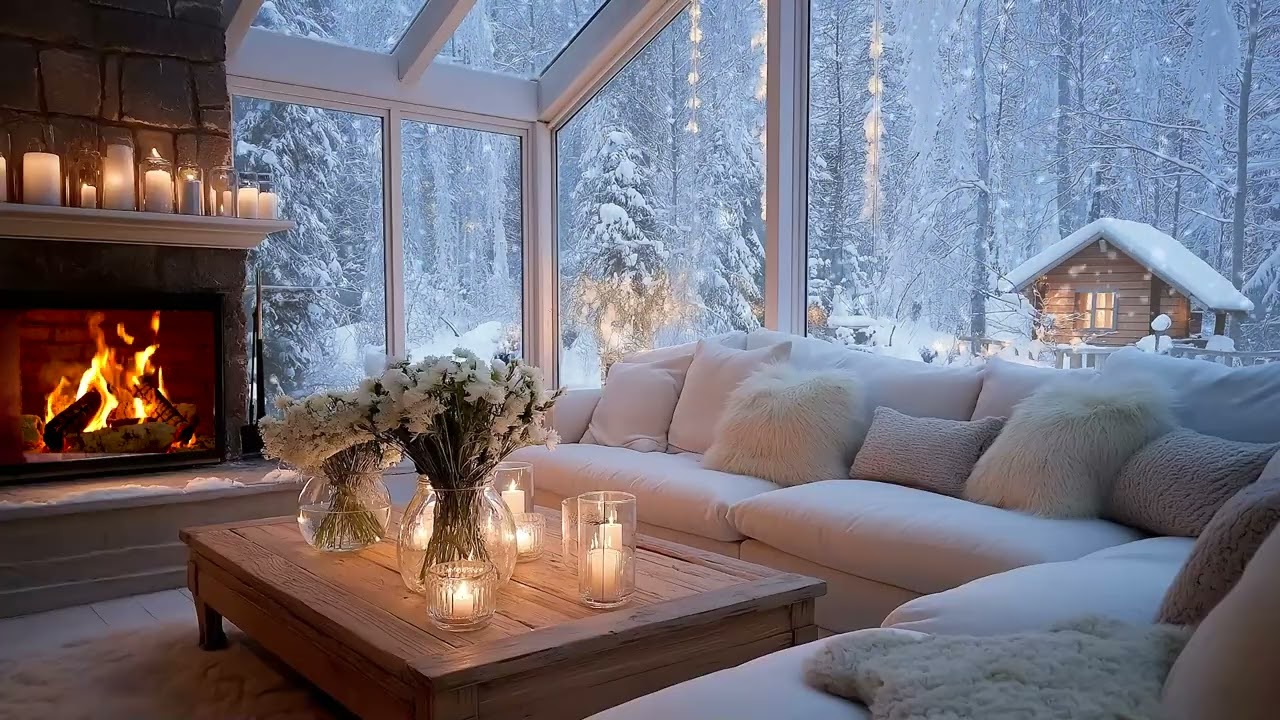 Romantic Candlelight Piano Lounge & Quiet Snowfall | Peaceful Relaxation, Focus, Study & Meditation