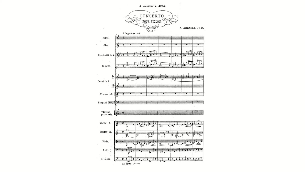 Arensky: Violin Concerto in A minor, Op. 54 (with Score)
