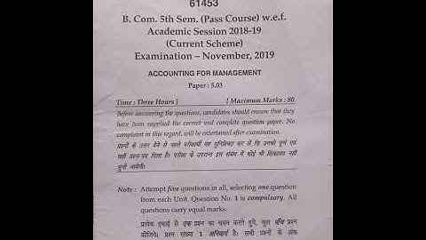 MDU !! ACCOUNTING FOR MANAGEMENT Nov,2019 [B.com (pass) 5th sem question paper]