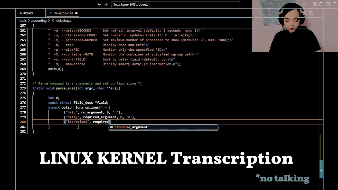 Linux Kernel Transcription | tools/accounting/delaytop.c | Part I - YouTube