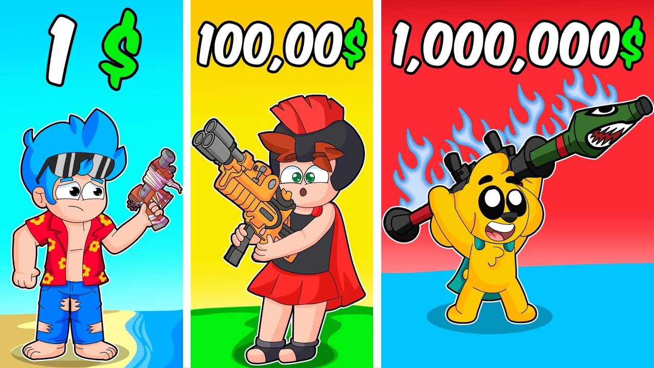 De ARMA NOOB a ARMA PRO 😱🔫 PISTOLA de 1$ Vs BAZOOKA de 1.000.000$