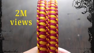 DIY Simple Double color silk thread bangles|| unique design||square macrame knot|| reuse old bangles