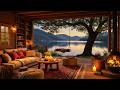 Cozy Lakeside Porch At Sunset Smooth Jazz Music Fireplace Sounds Nature Ambience To Relax 